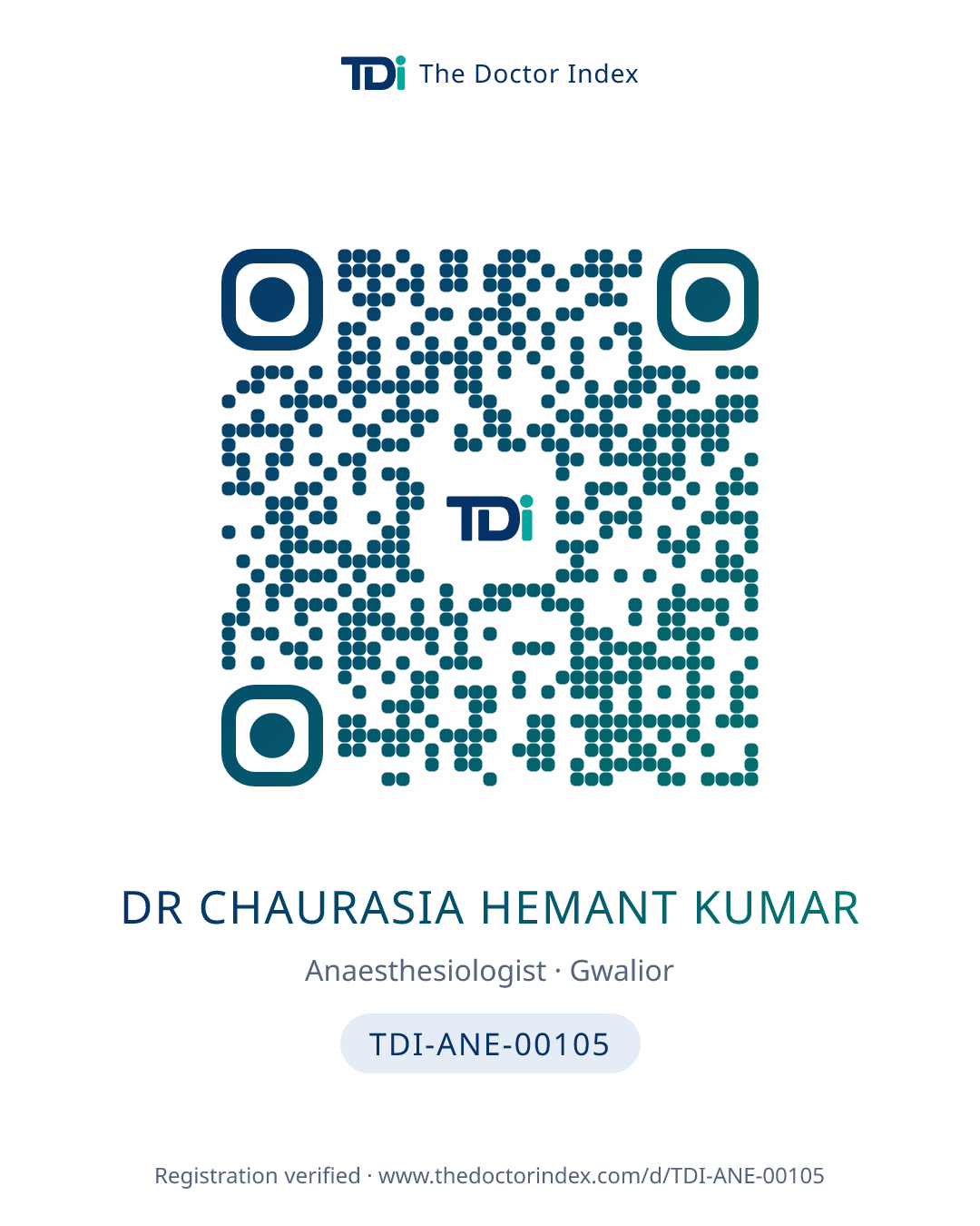 QR card for Dr Chaurasia Hemant Kumar, TDI-ANE-00105