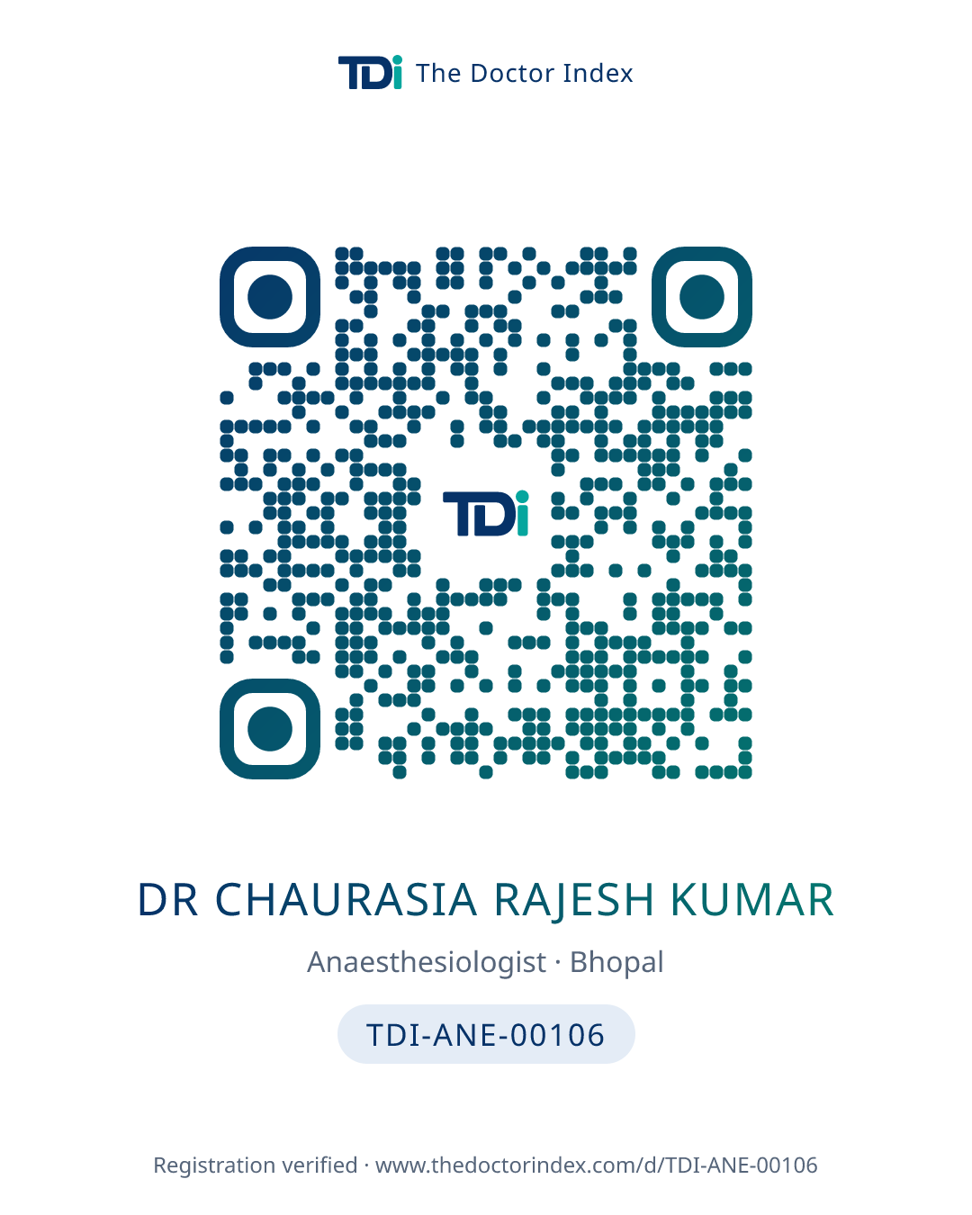 QR card for Dr Chaurasia Rajesh Kumar, TDI-ANE-00106