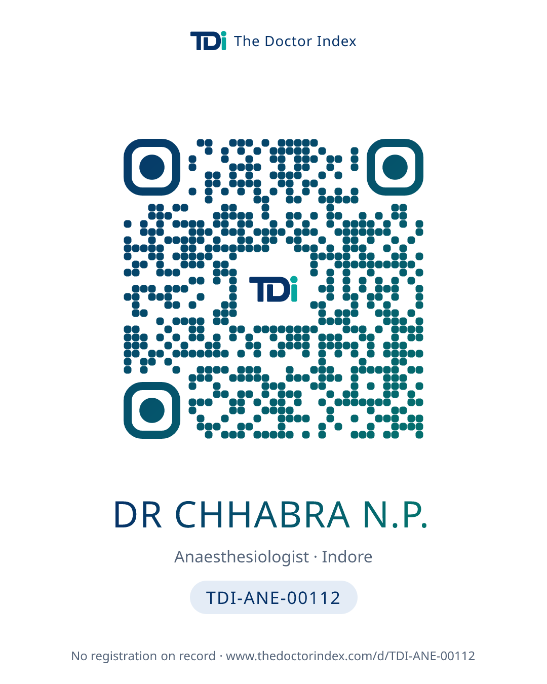 QR card for Dr Chhabra N.P., TDI-ANE-00112