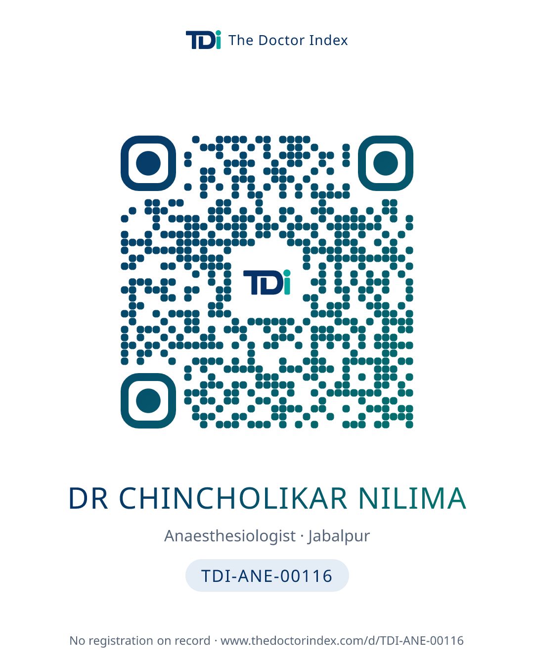 QR card for Dr Chincholikar Nilima, TDI-ANE-00116