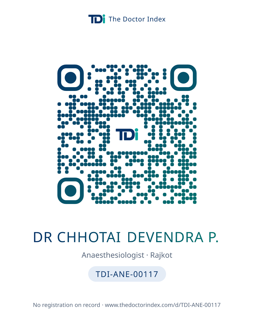 QR card for Dr Chhotai Devendra P., TDI-ANE-00117