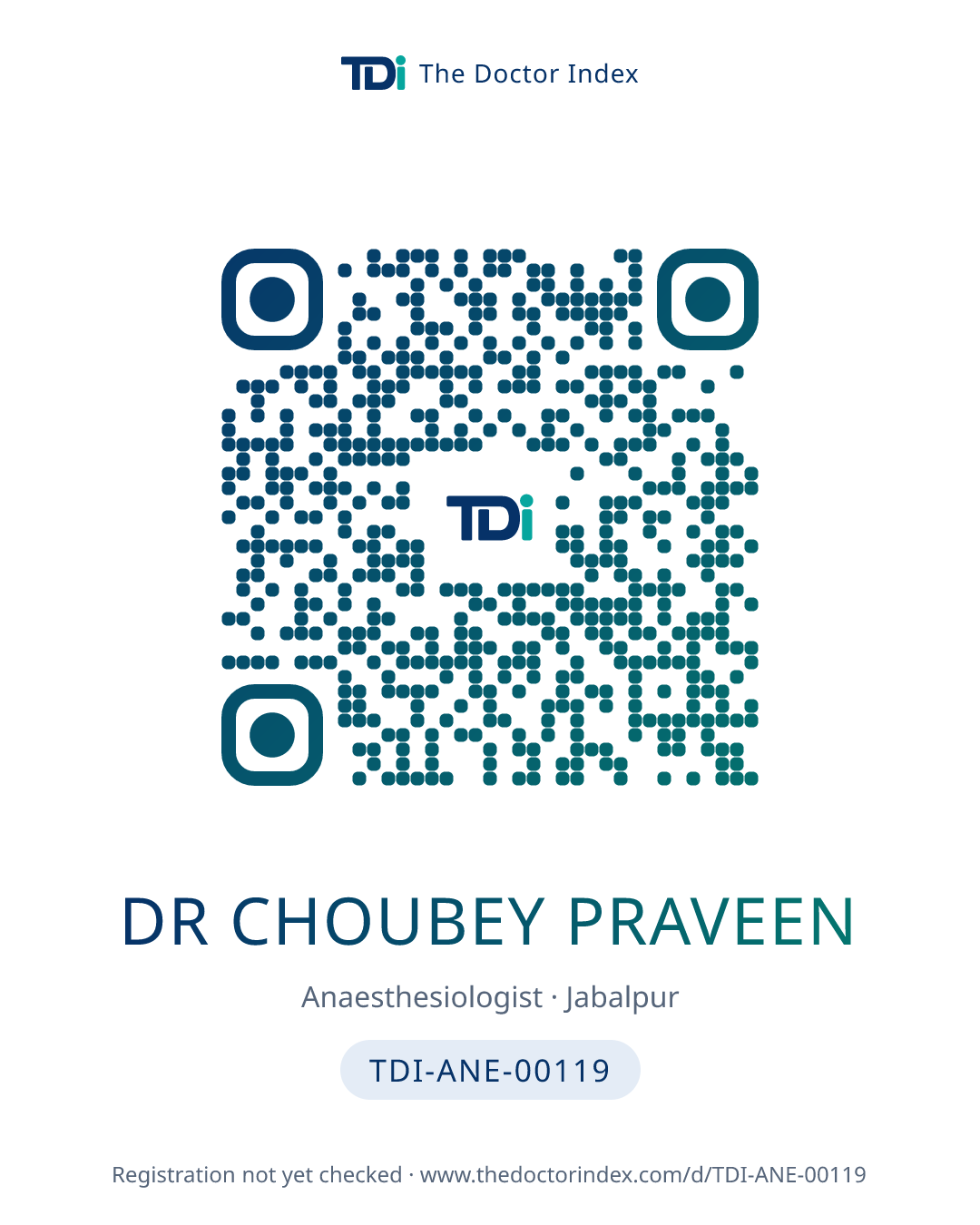 QR card for Dr Choubey Praveen, TDI-ANE-00119