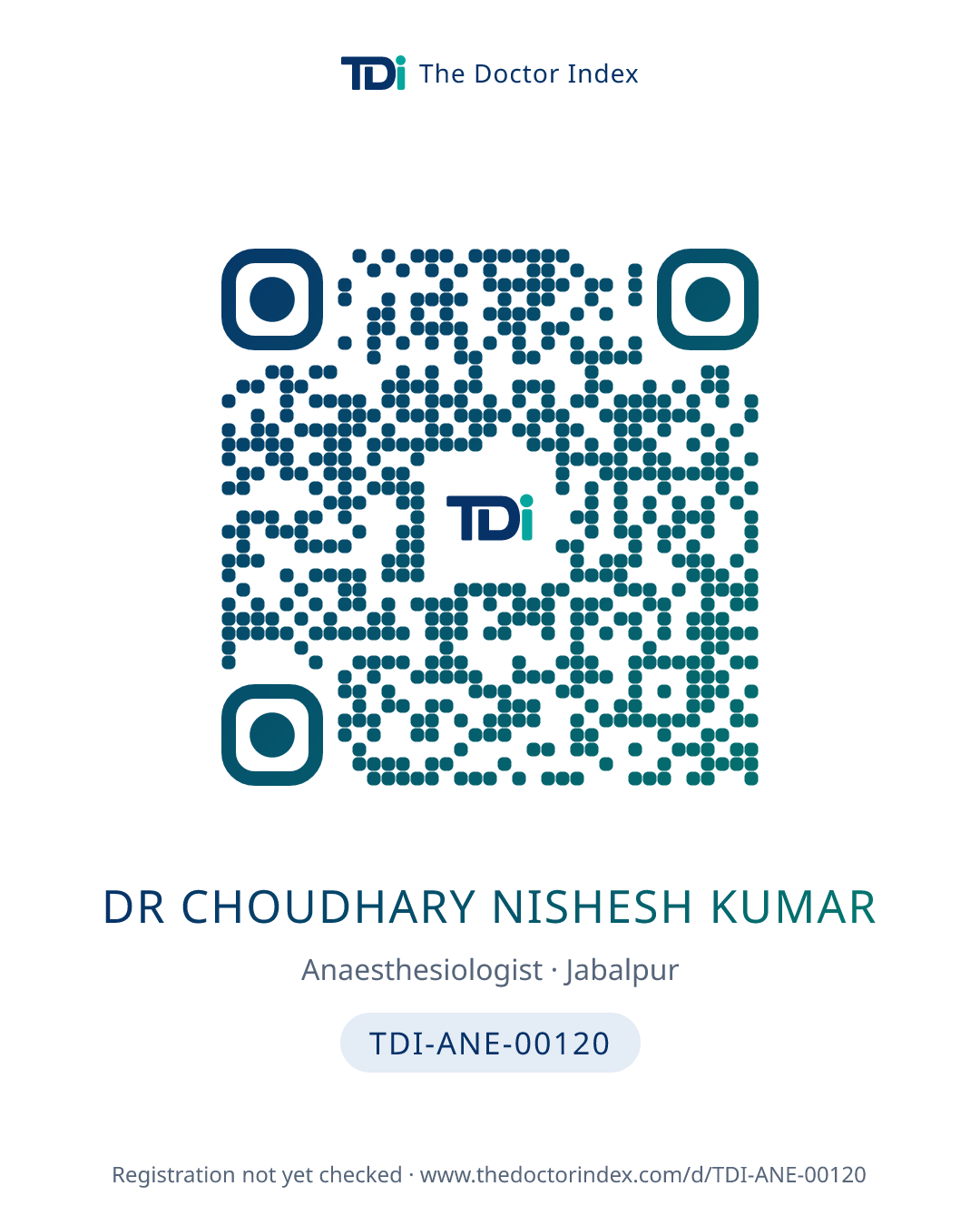 QR card for Dr Choudhary Nishesh Kumar, TDI-ANE-00120