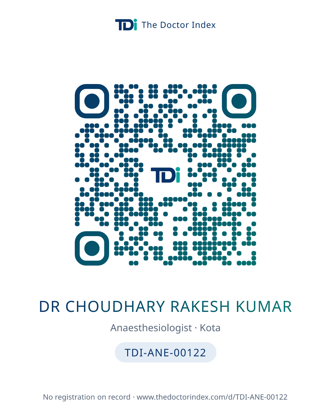 QR card for Dr Choudhary Rakesh Kumar, TDI-ANE-00122
