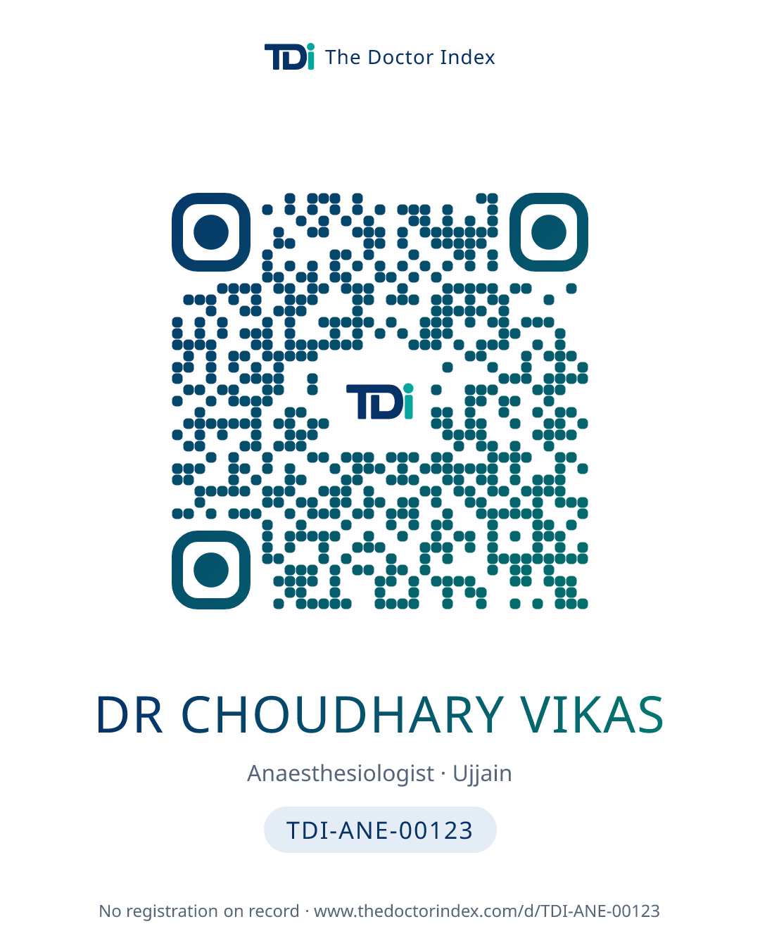 QR card for Dr Choudhary Vikas, TDI-ANE-00123