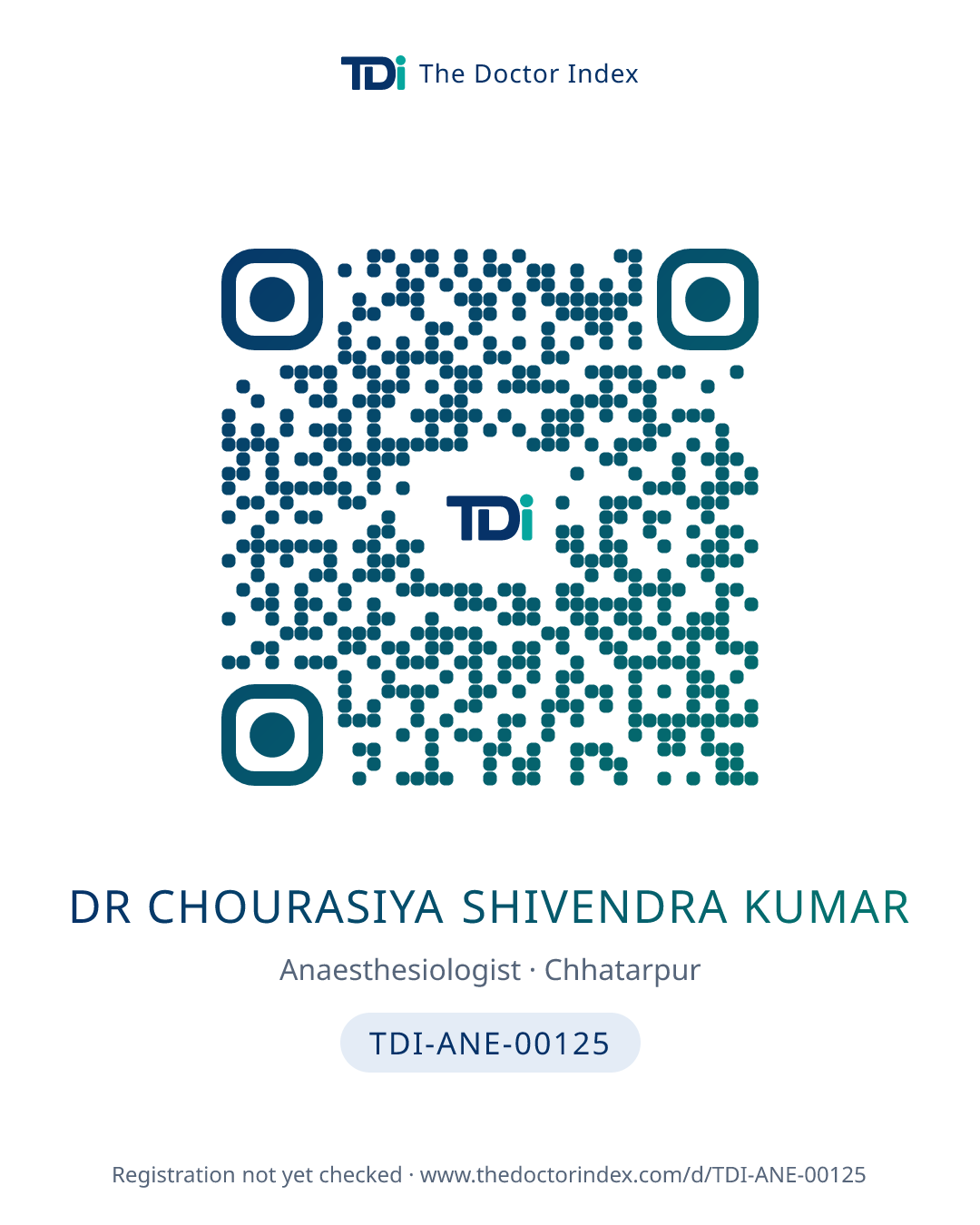 QR card for Dr Chourasiya Shivendra Kumar, TDI-ANE-00125