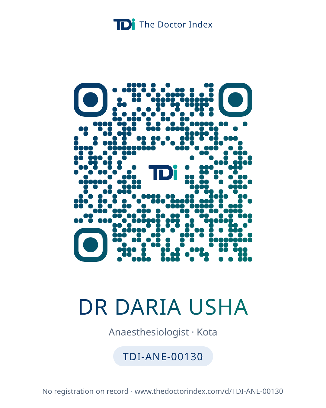 QR card for Dr Daria Usha, TDI-ANE-00130