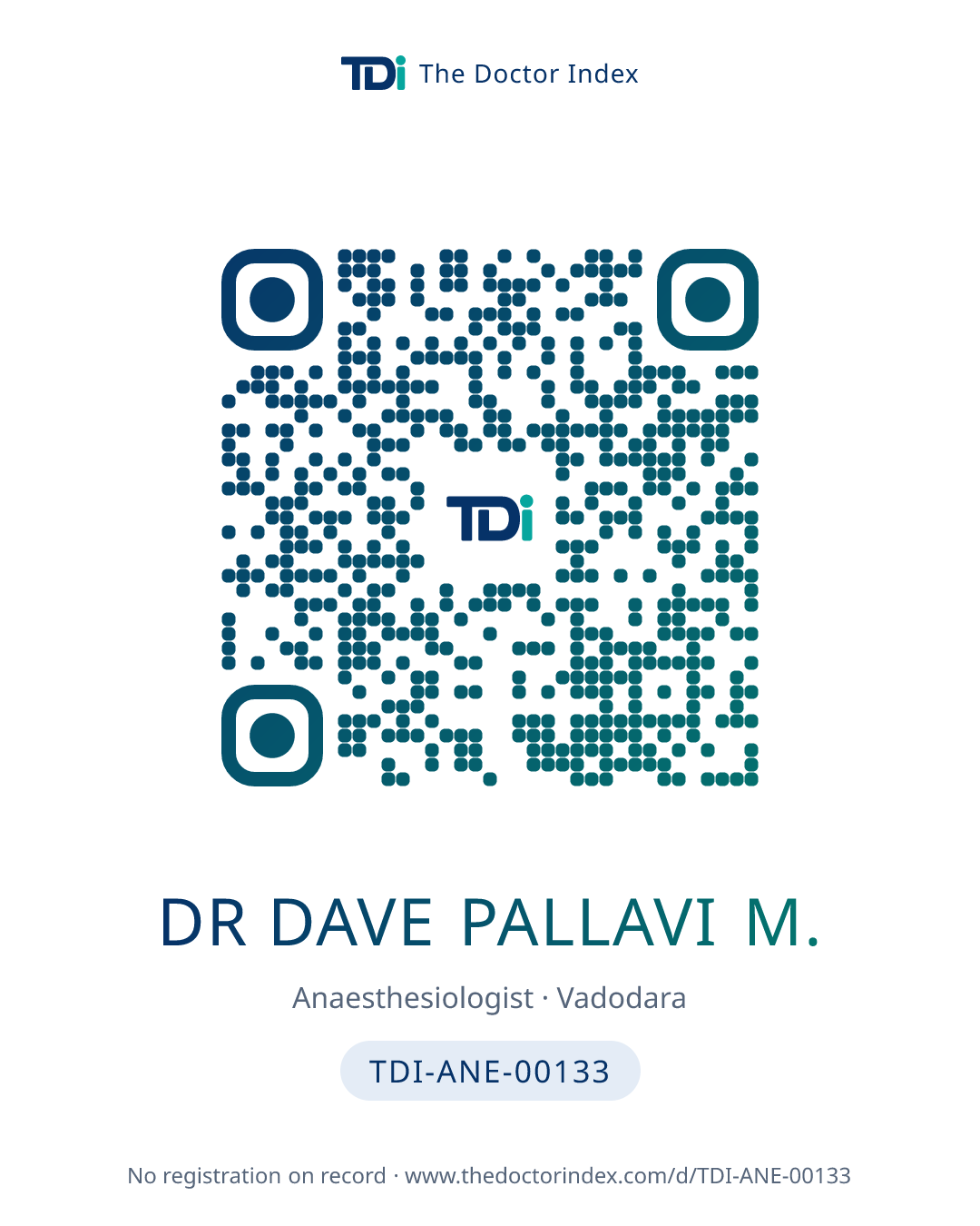 QR card for Dr Dave Pallavi M., TDI-ANE-00133