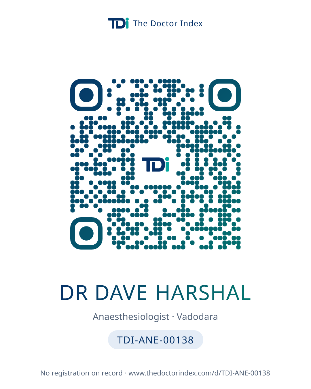 QR card for Dr Dave Harshal, TDI-ANE-00138