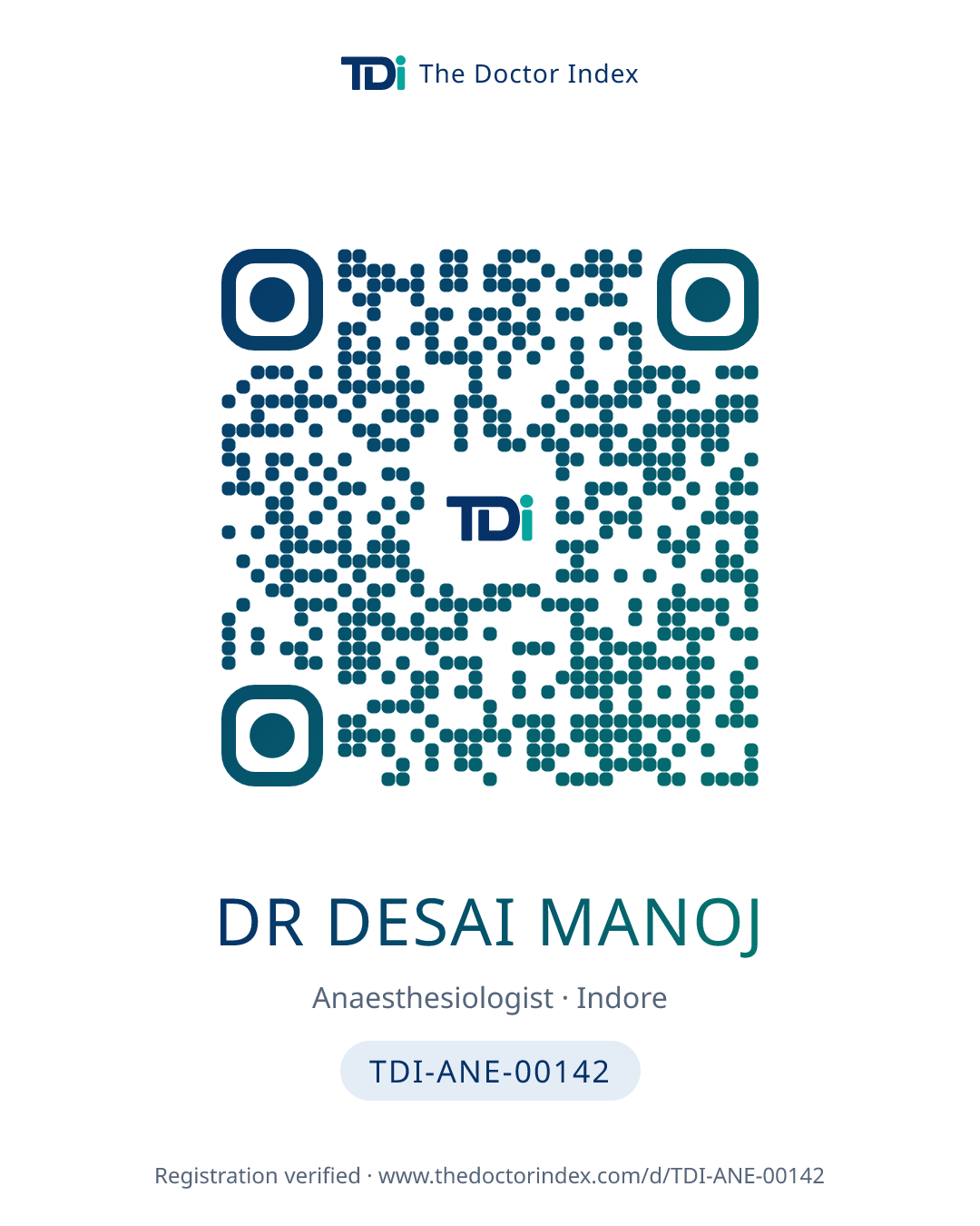 QR card for Dr Desai Manoj, TDI-ANE-00142