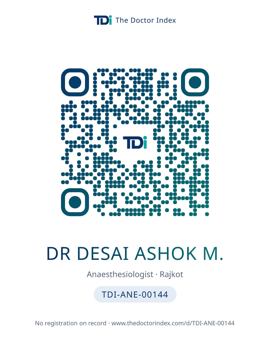 QR card for Dr Desai Ashok M., TDI-ANE-00144