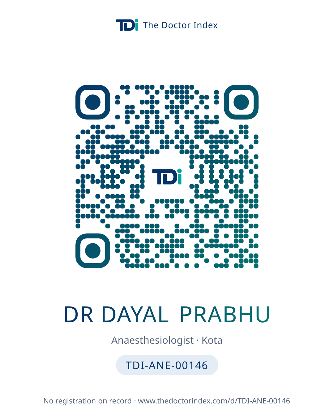 QR card for Dr Dayal Prabhu, TDI-ANE-00146