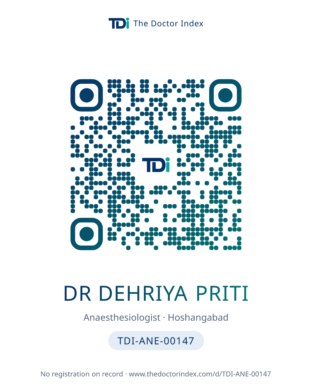 QR card for Dr Dehriya Priti, TDI-ANE-00147