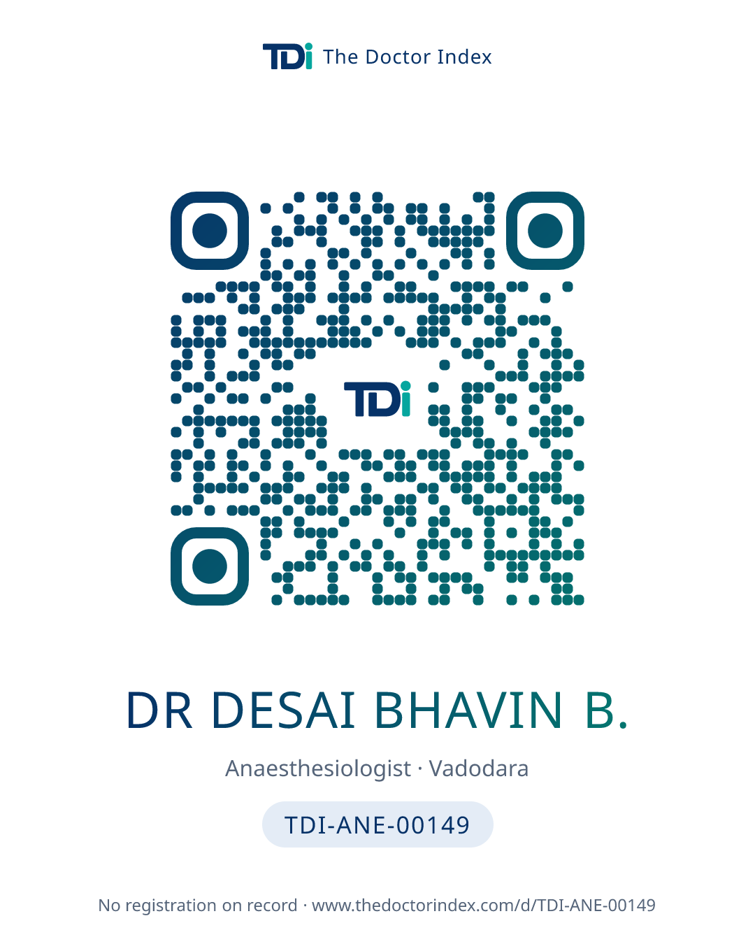 QR card for Dr Desai Bhavin B., TDI-ANE-00149