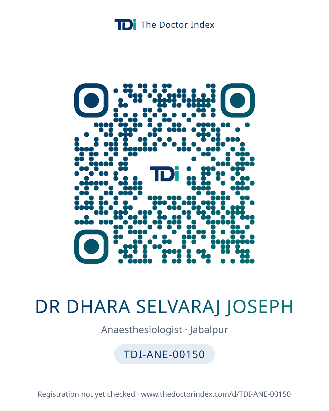 QR card for Dr Dhara Selvaraj Joseph, TDI-ANE-00150