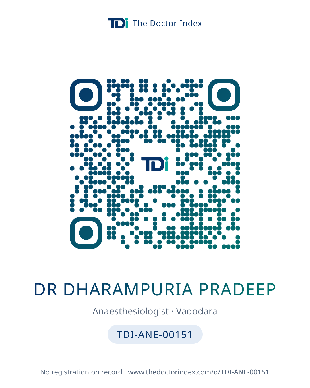 QR card for Dr Dharampuria Pradeep, TDI-ANE-00151