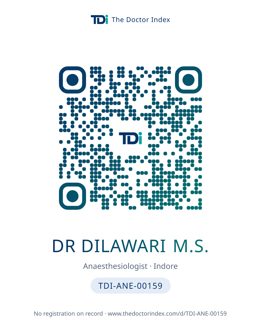 QR card for Dr Dilawari M.S., TDI-ANE-00159