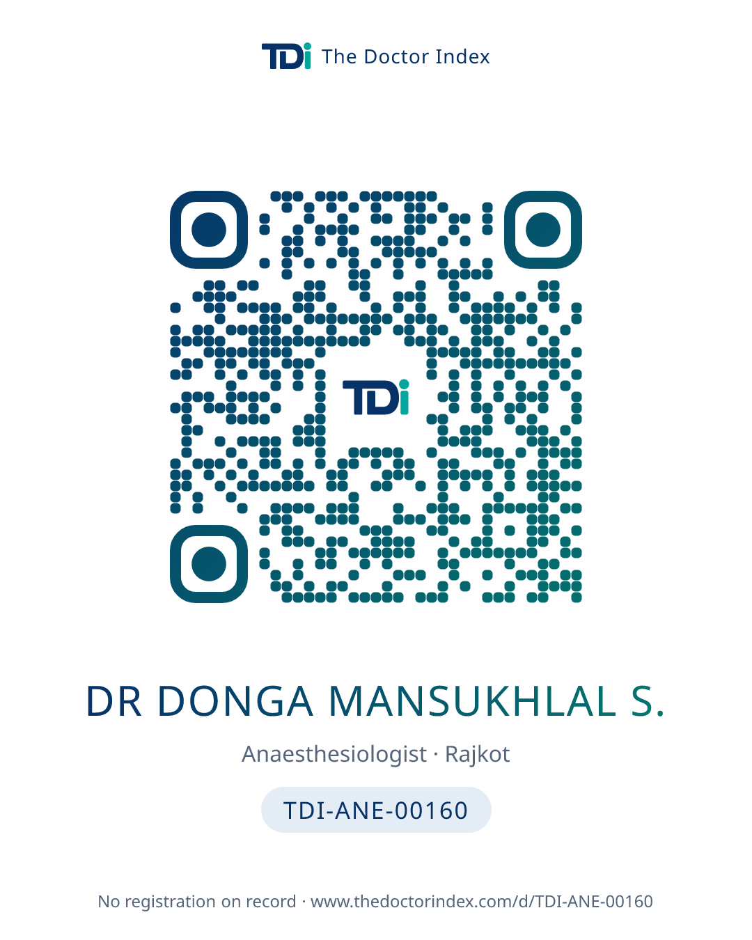 QR card for Dr Donga Mansukhlal S., TDI-ANE-00160