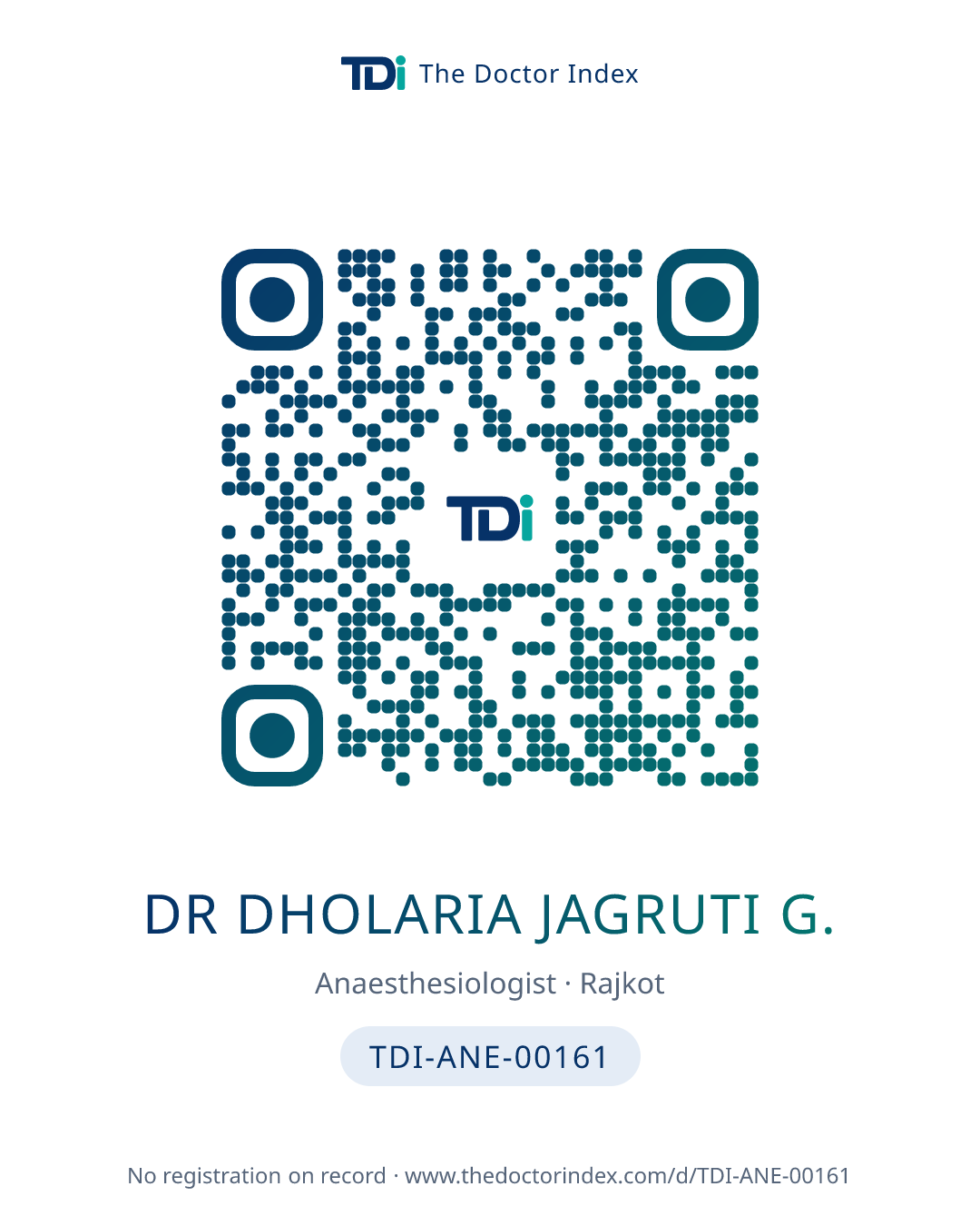 QR card for Dr Dholaria Jagruti G., TDI-ANE-00161