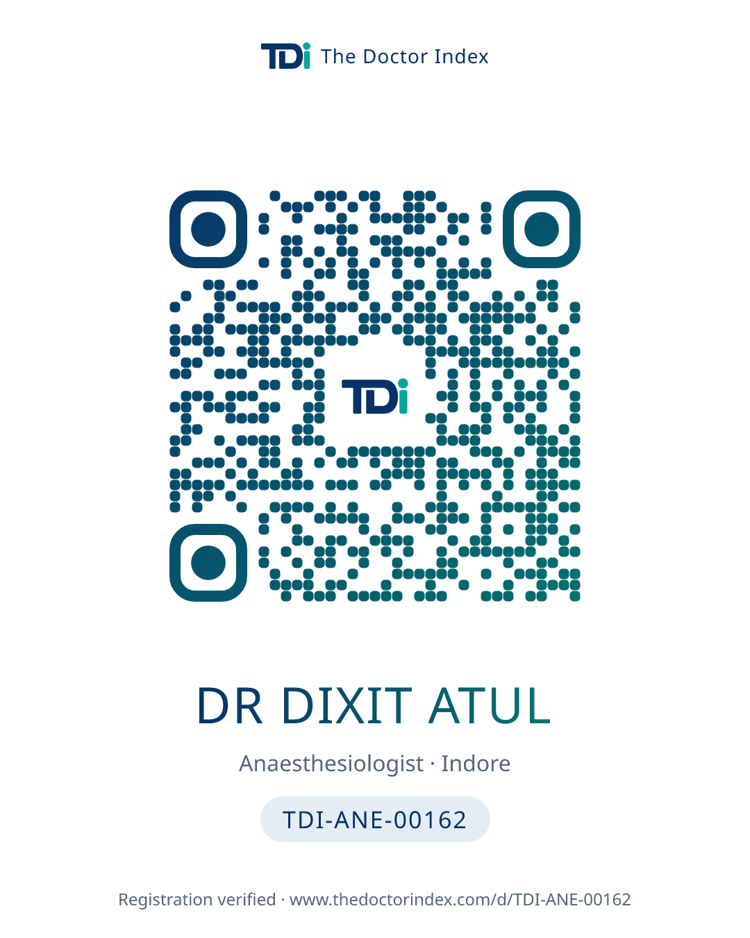 QR card for Dr Dixit Atul, TDI-ANE-00162