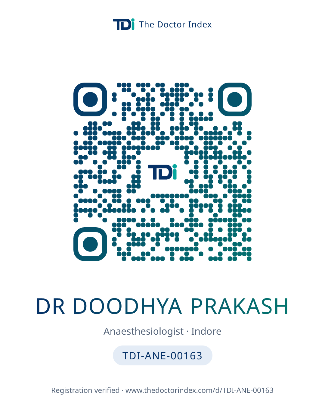QR card for Dr Doodhya Prakash, TDI-ANE-00163