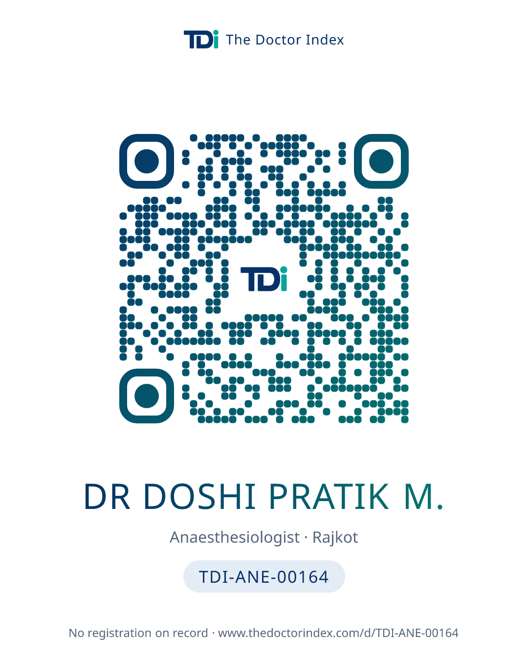 QR card for Dr Doshi Pratik M., TDI-ANE-00164