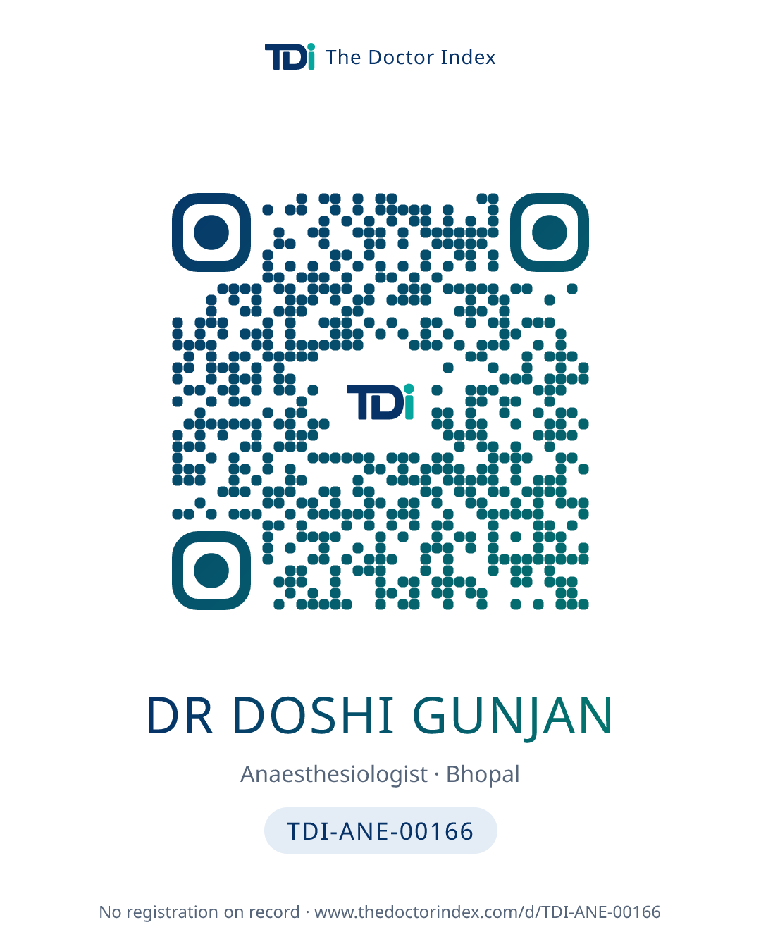 QR card for Dr Doshi Gunjan, TDI-ANE-00166