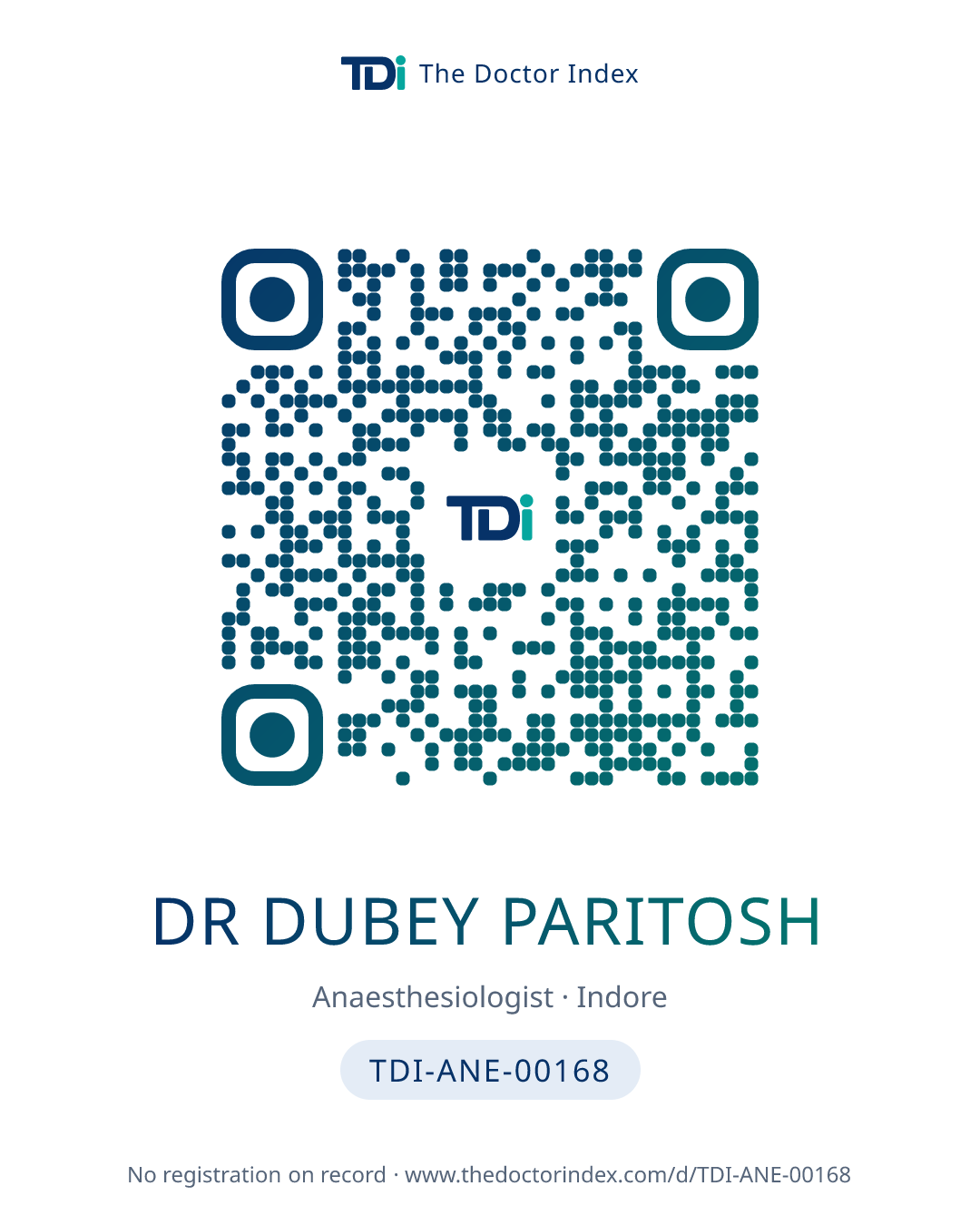QR card for Dr Dubey Paritosh, TDI-ANE-00168