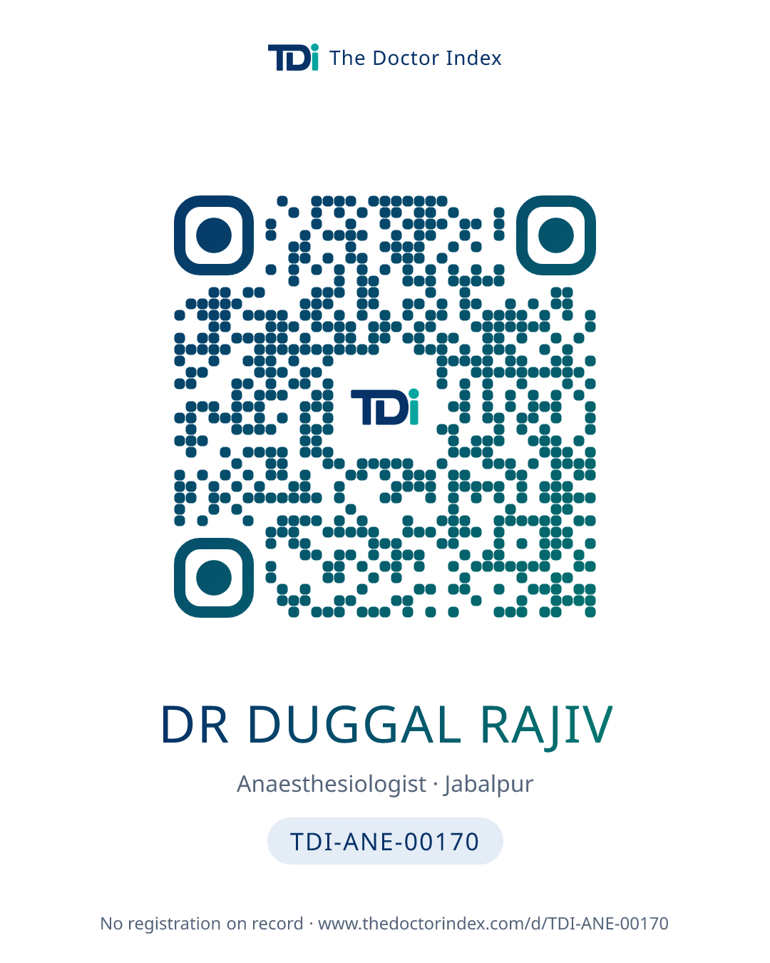 QR card for Dr Duggal Rajiv, TDI-ANE-00170