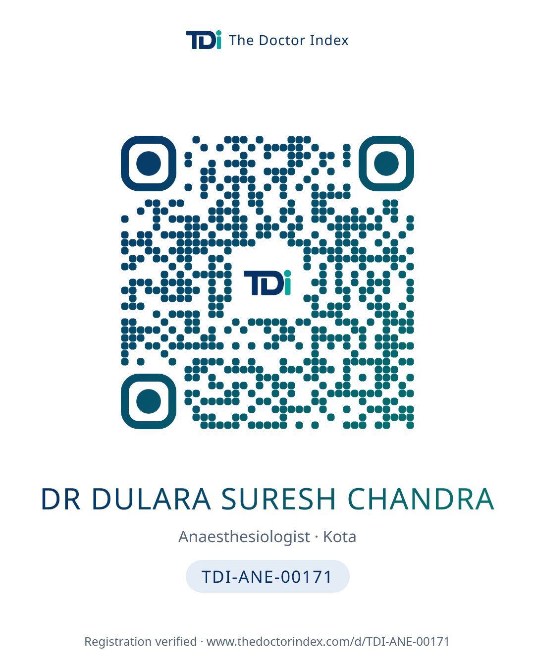 QR card for Dr Dulara Suresh Chandra, TDI-ANE-00171