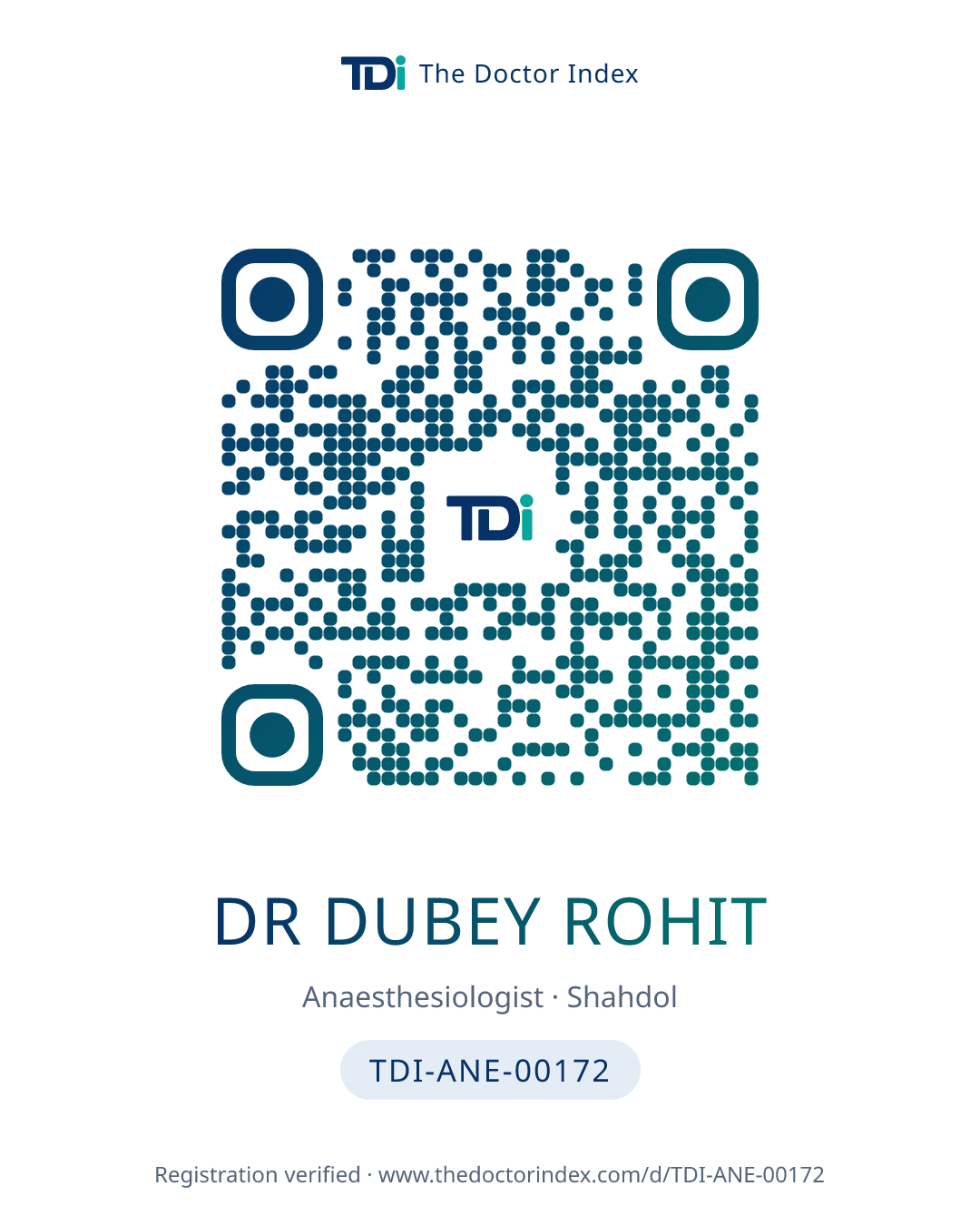 QR card for Dr Dubey Rohit, TDI-ANE-00172