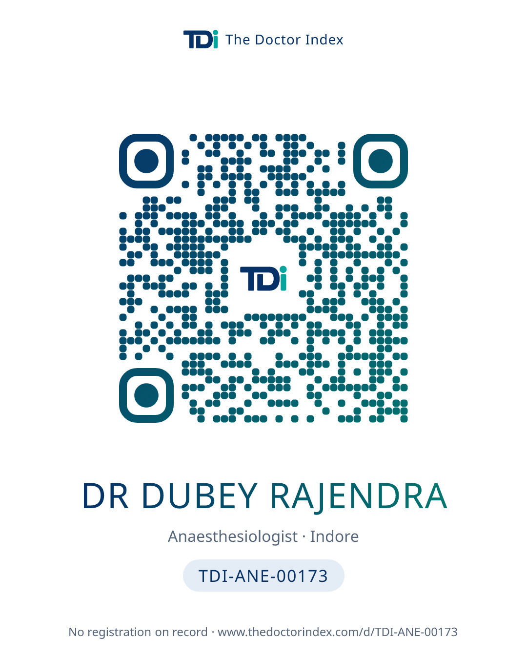 QR card for Dr Dubey Rajendra, TDI-ANE-00173