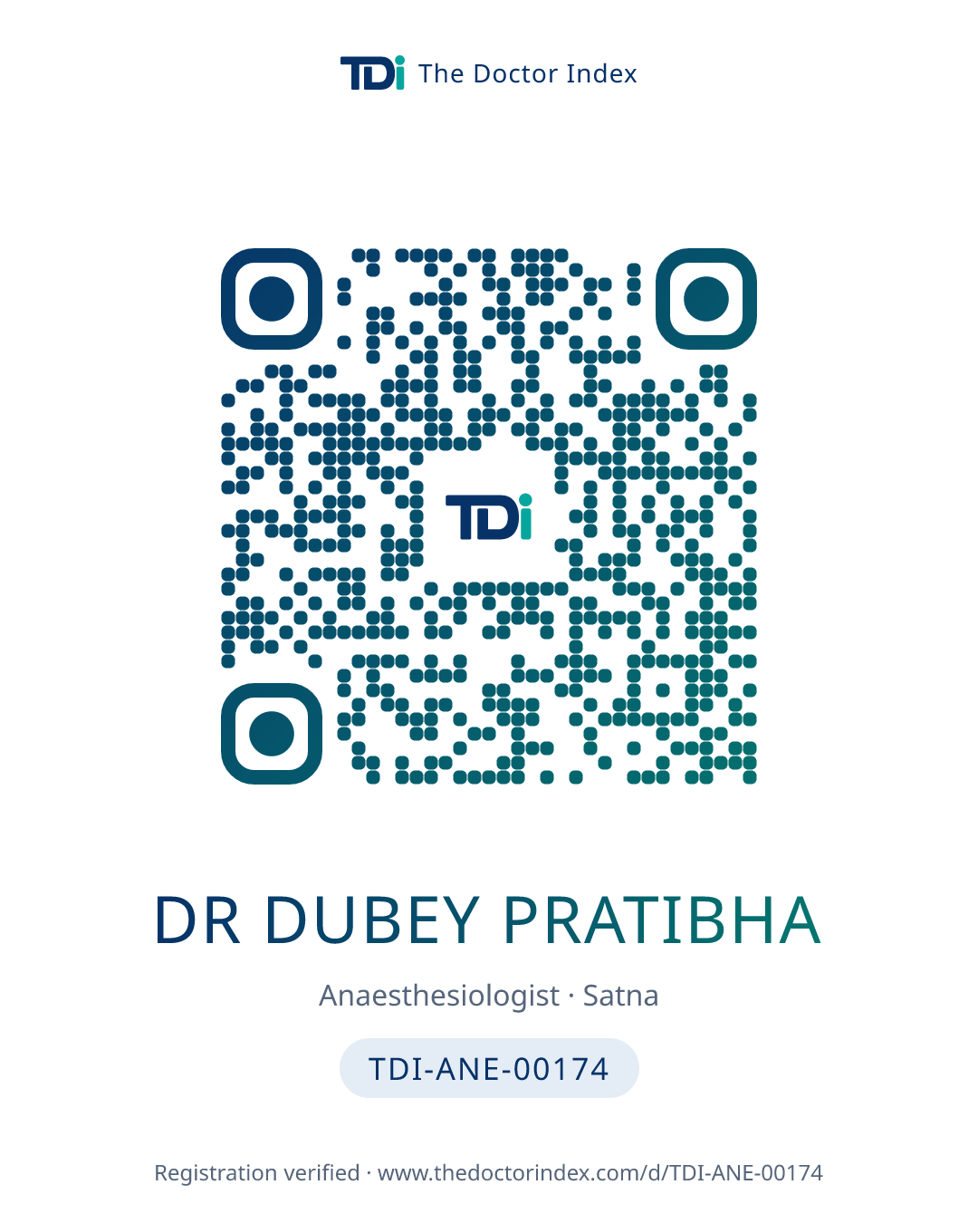 QR card for Dr Dubey Pratibha, TDI-ANE-00174