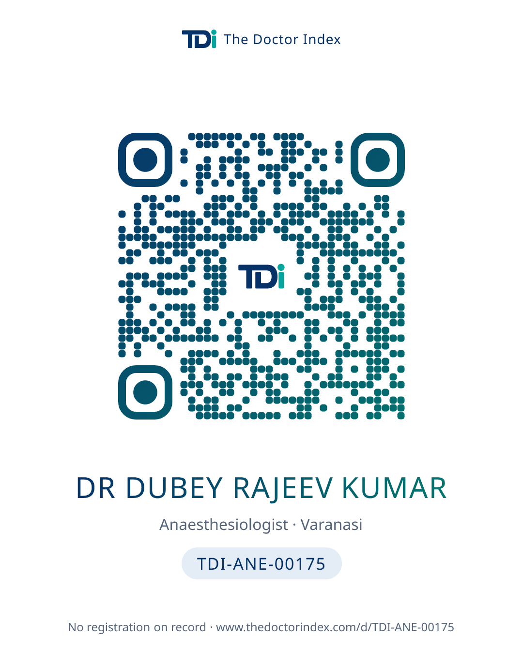 QR card for Dr Dubey Rajeev Kumar, TDI-ANE-00175