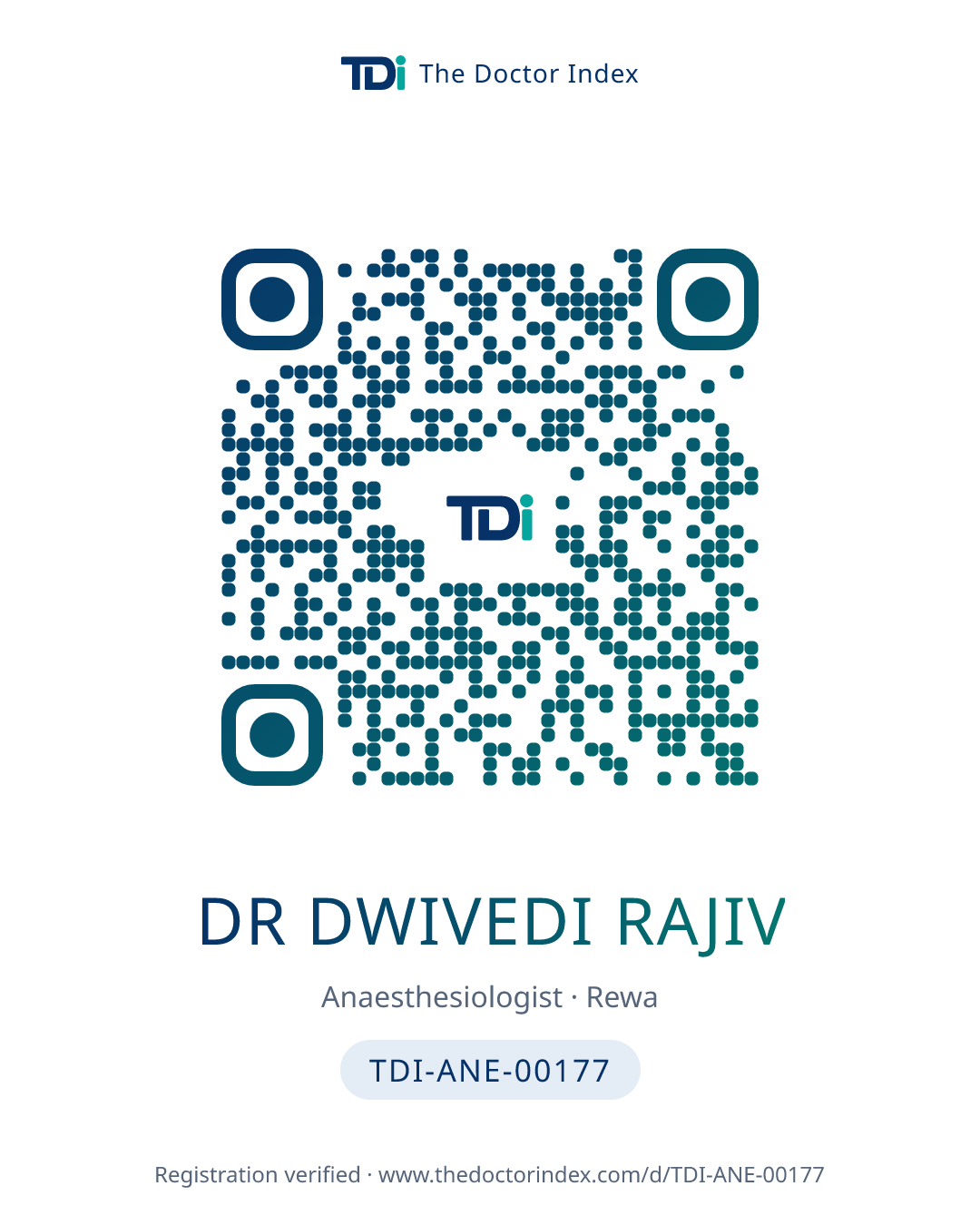 QR card for Dr Dwivedi Rajiv, TDI-ANE-00177