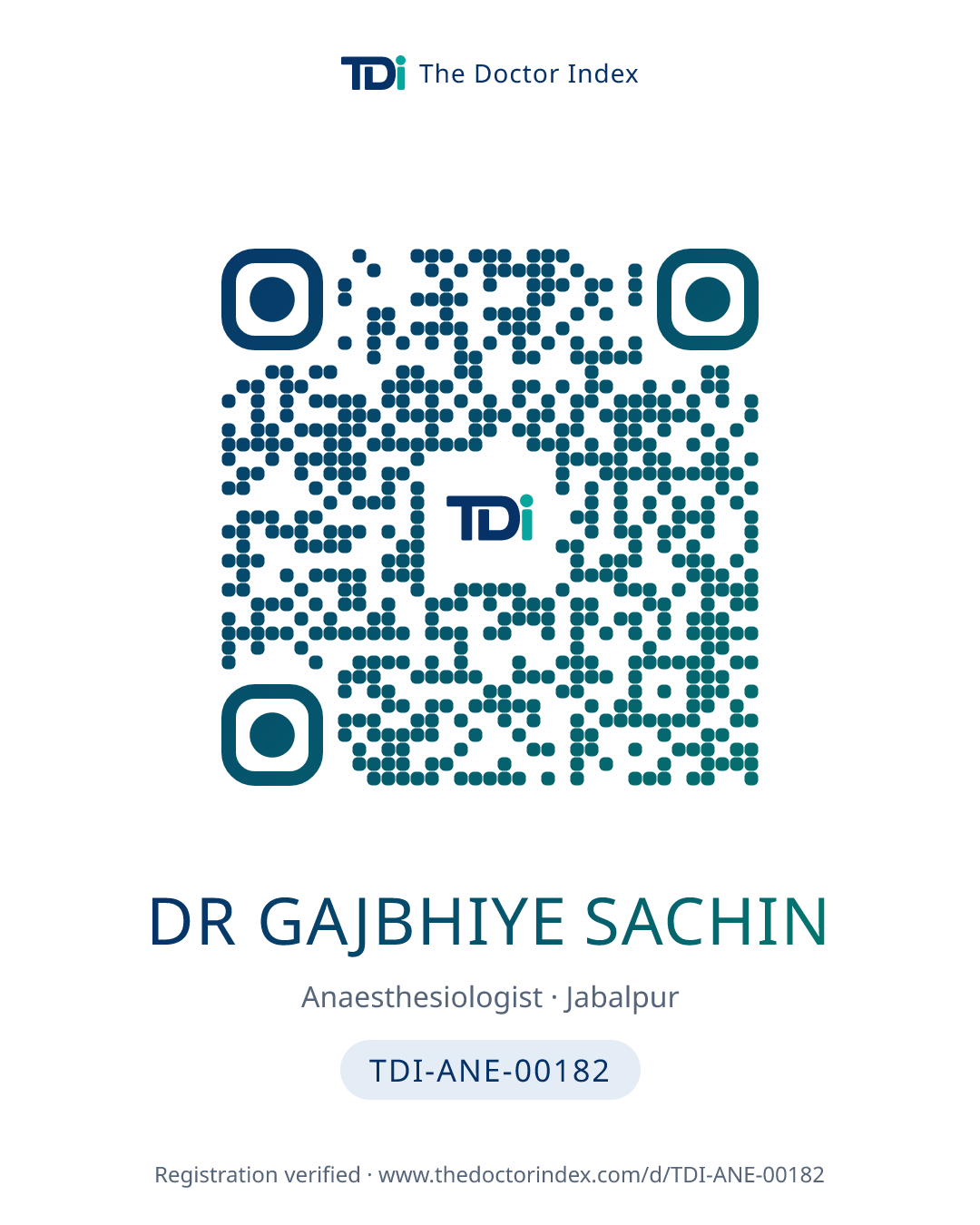 QR card for Dr Gajbhiye Sachin, TDI-ANE-00182