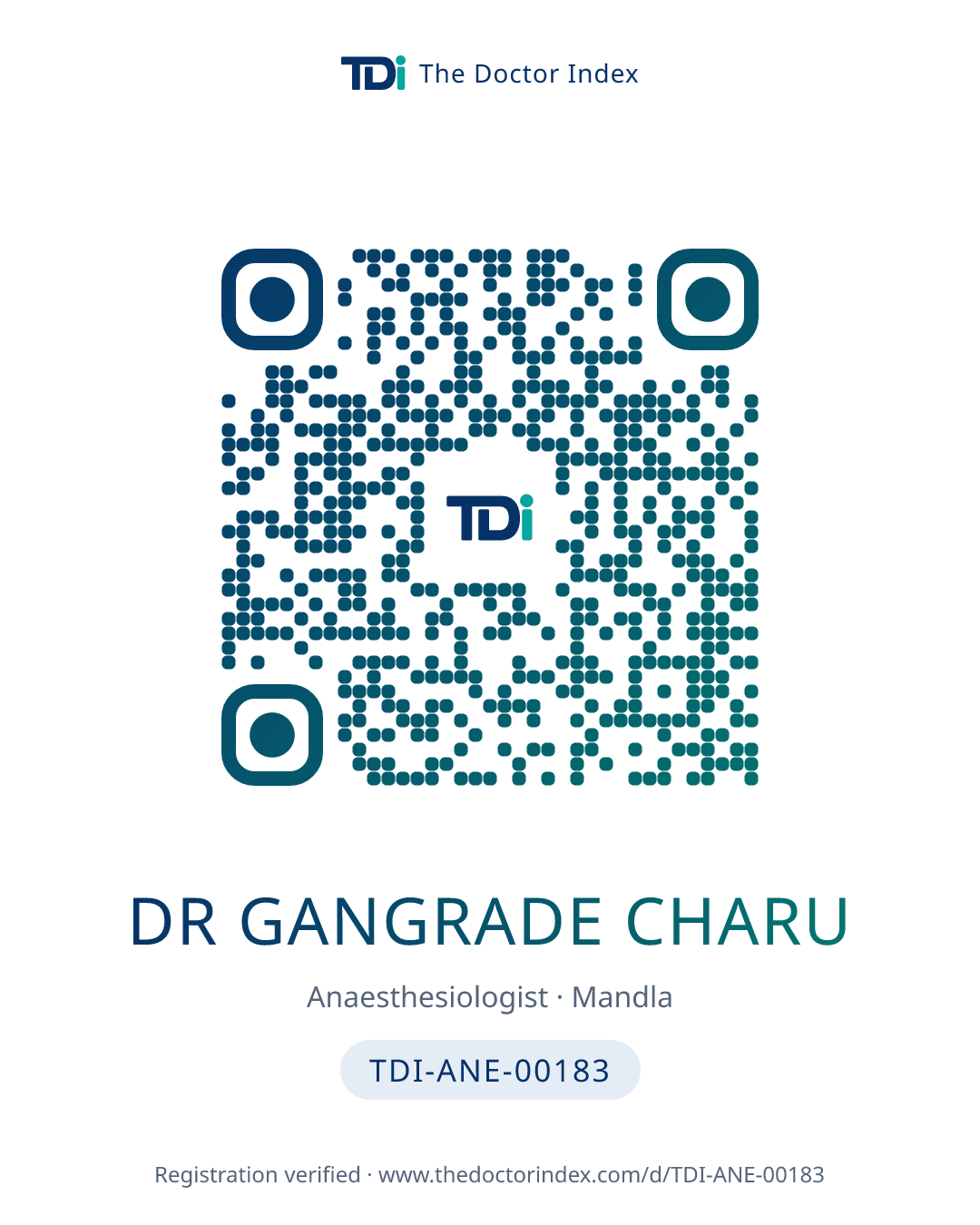 QR card for Dr Gangrade Charu, TDI-ANE-00183