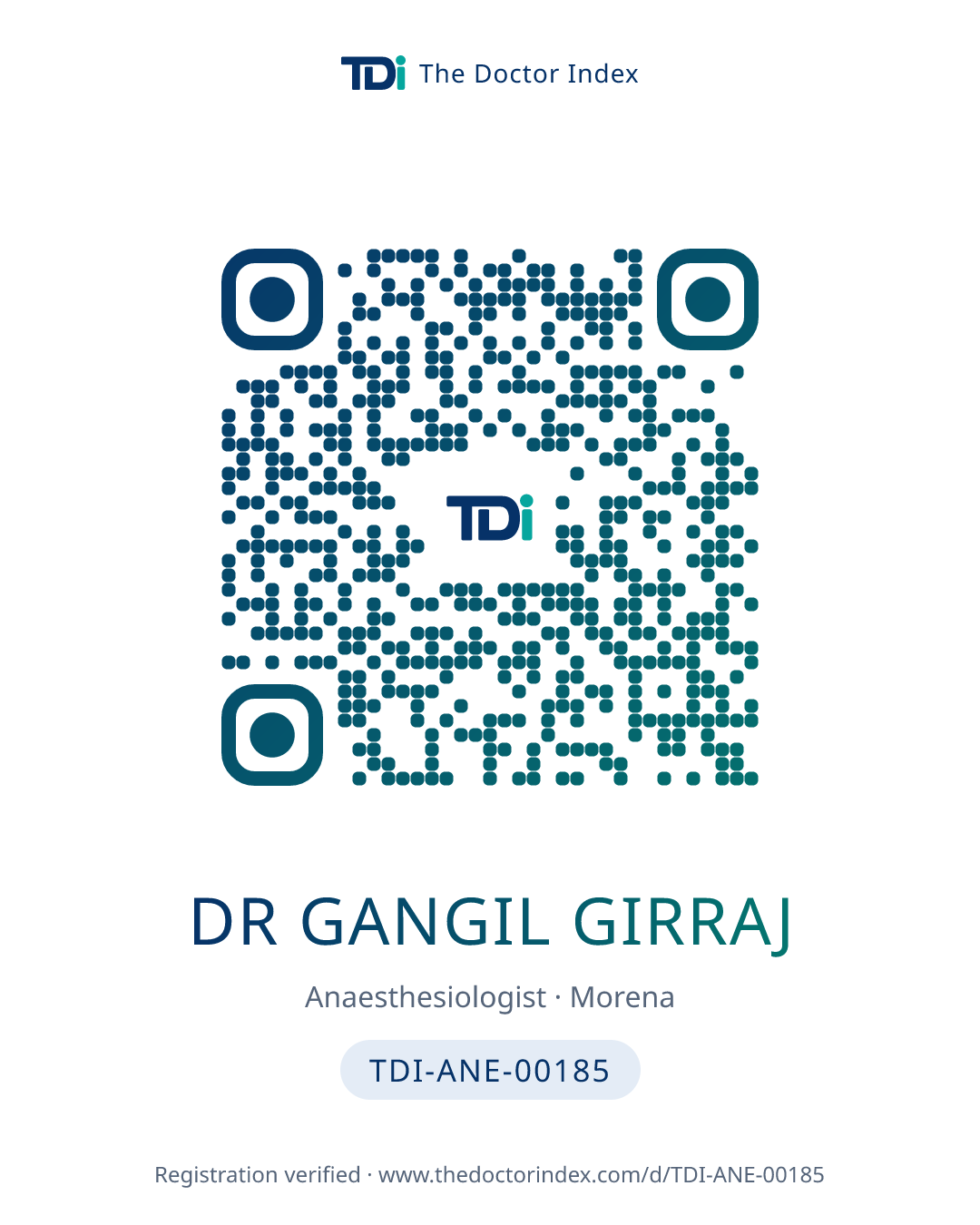 QR card for Dr Gangil Girraj, TDI-ANE-00185