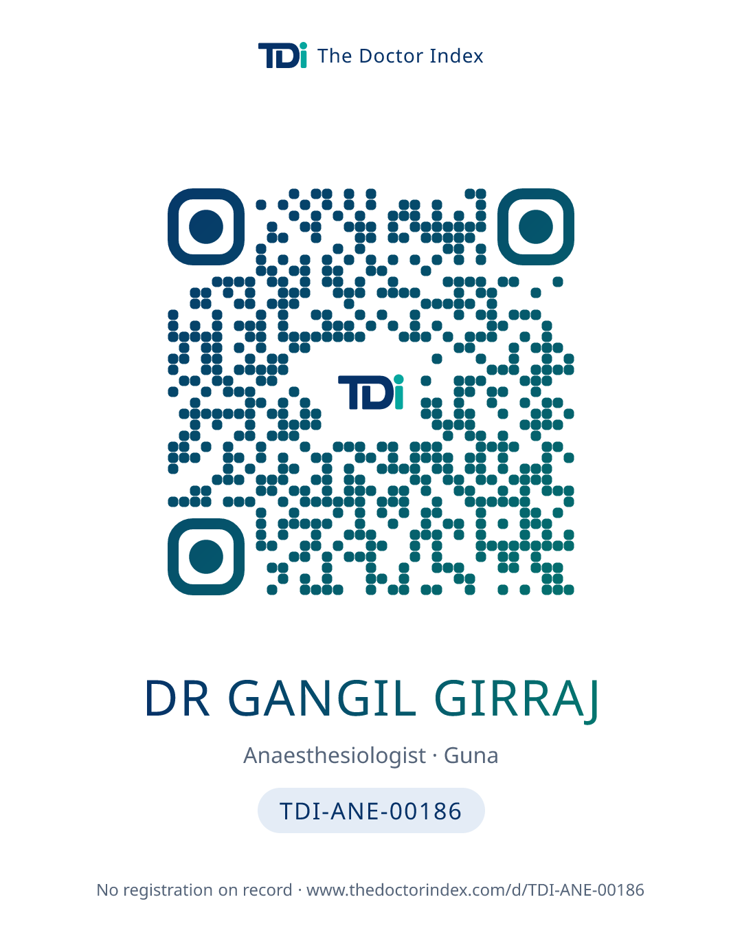QR card for Dr Gangil Girraj, TDI-ANE-00186