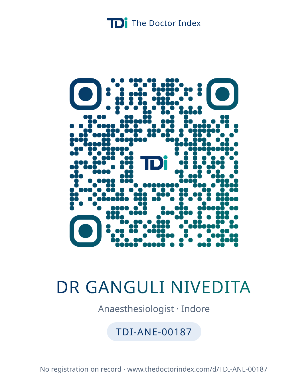 QR card for Dr Ganguli Nivedita, TDI-ANE-00187