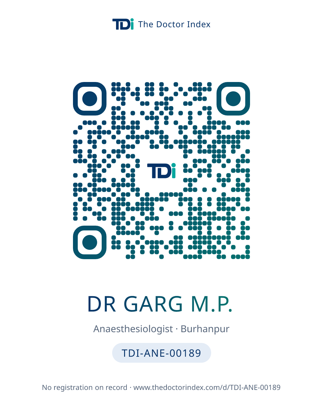 QR card for Dr Garg M.P., TDI-ANE-00189