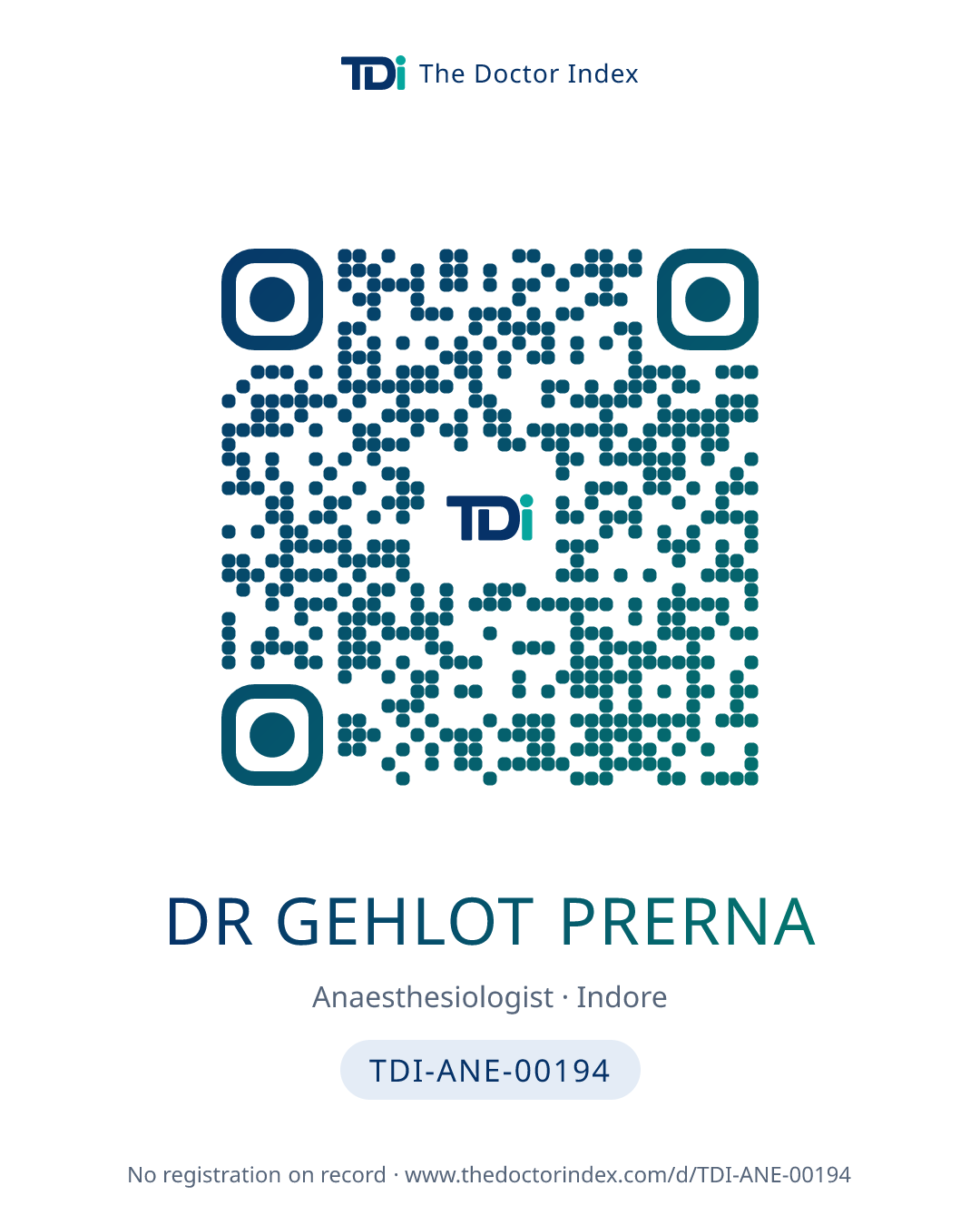 QR card for Dr Gehlot Prerna, TDI-ANE-00194