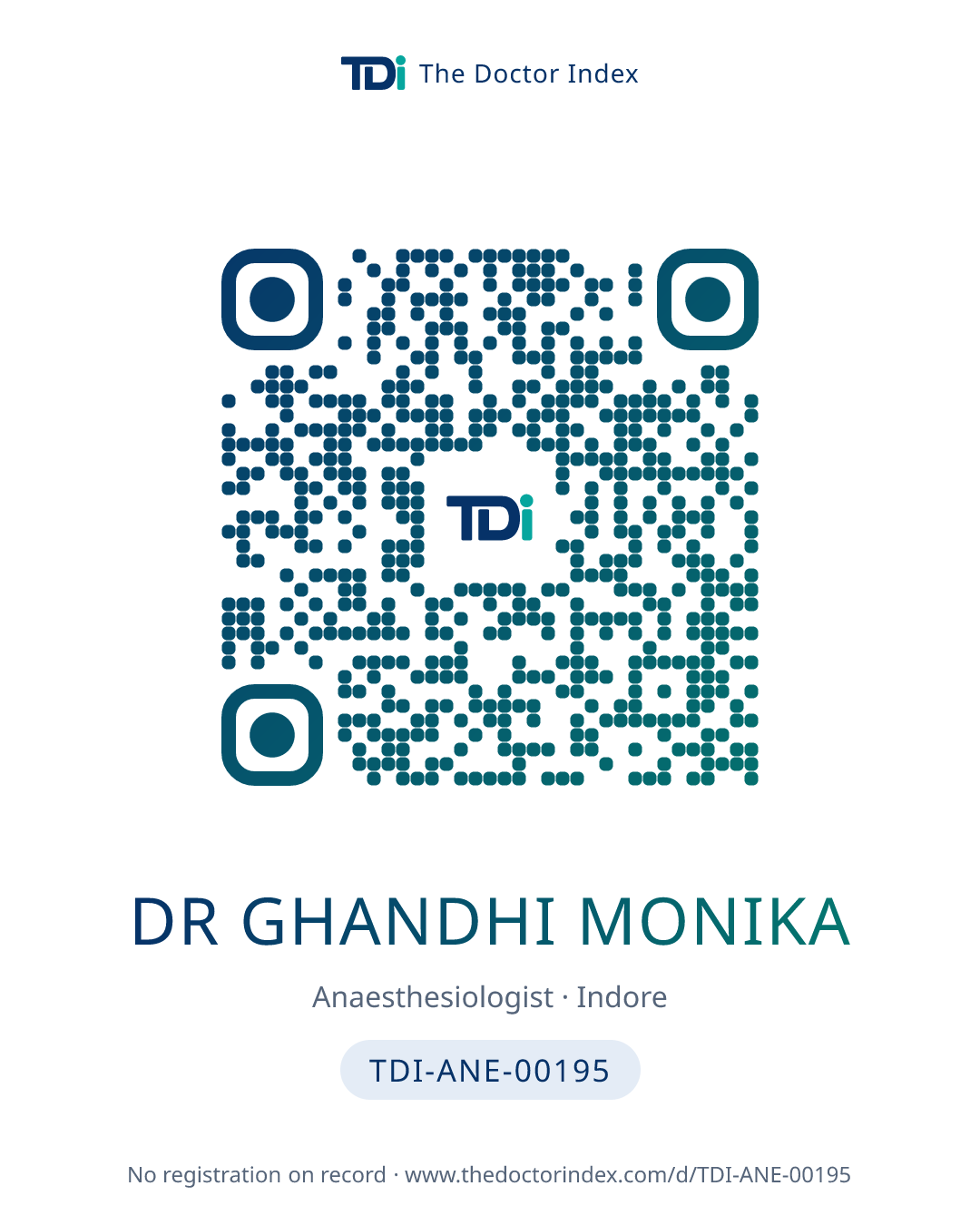 QR card for Dr Ghandhi Monika, TDI-ANE-00195