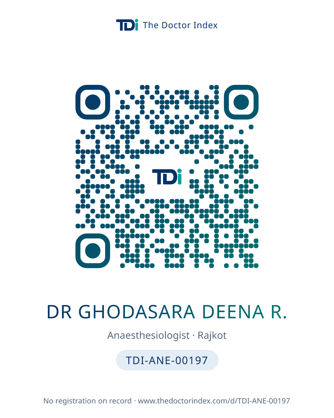 QR card for Dr Ghodasara Deena R., TDI-ANE-00197