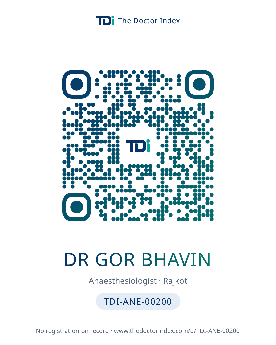 QR card for Dr Gor Bhavin, TDI-ANE-00200