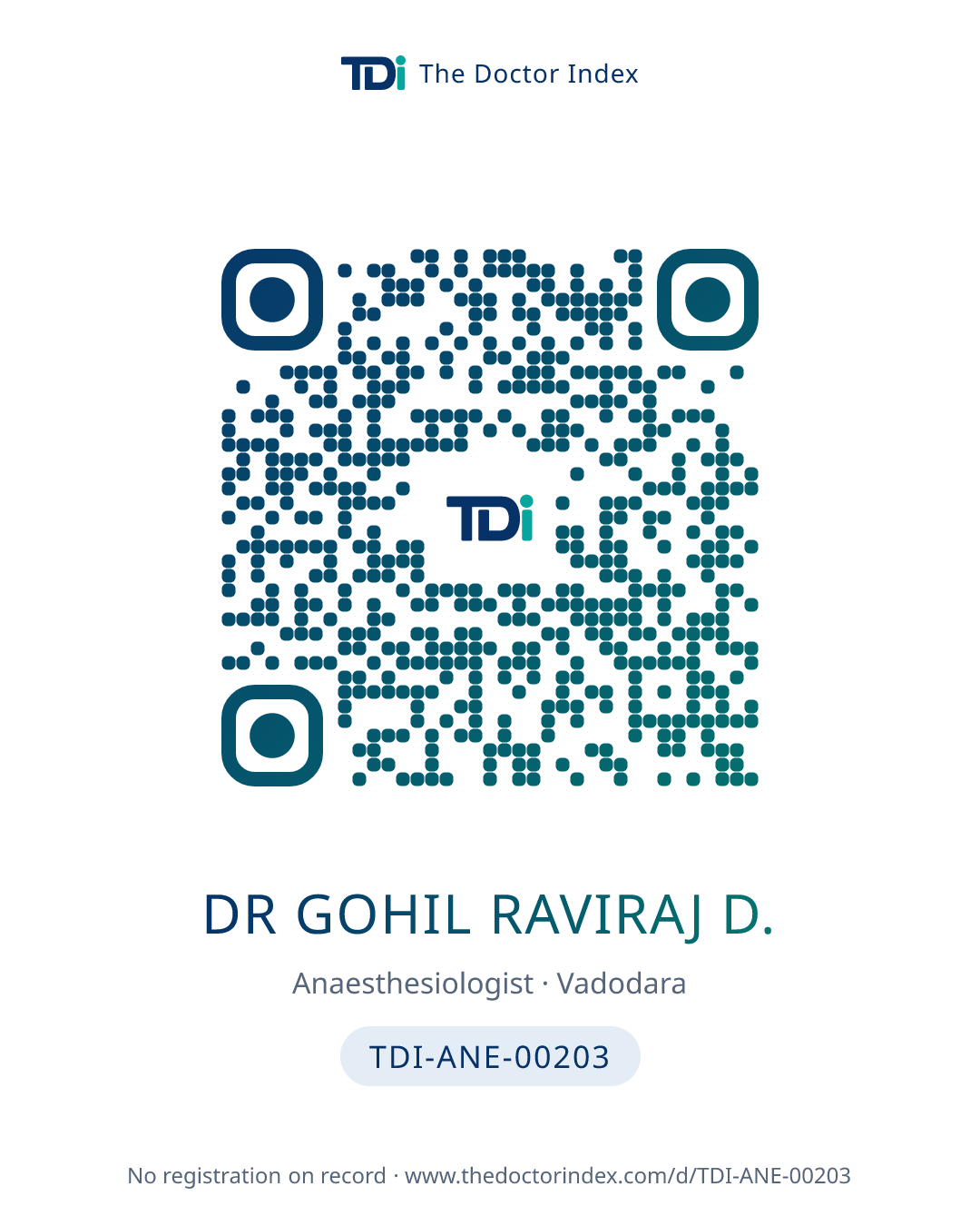 QR card for Dr Gohil Raviraj D., TDI-ANE-00203