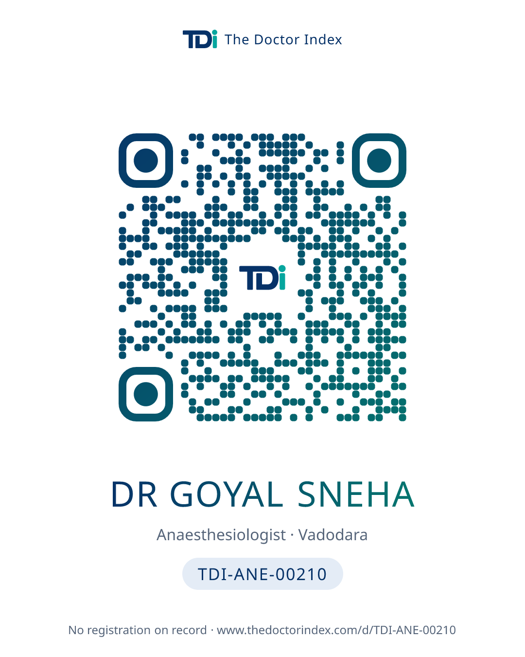 QR card for Dr Goyal Sneha, TDI-ANE-00210