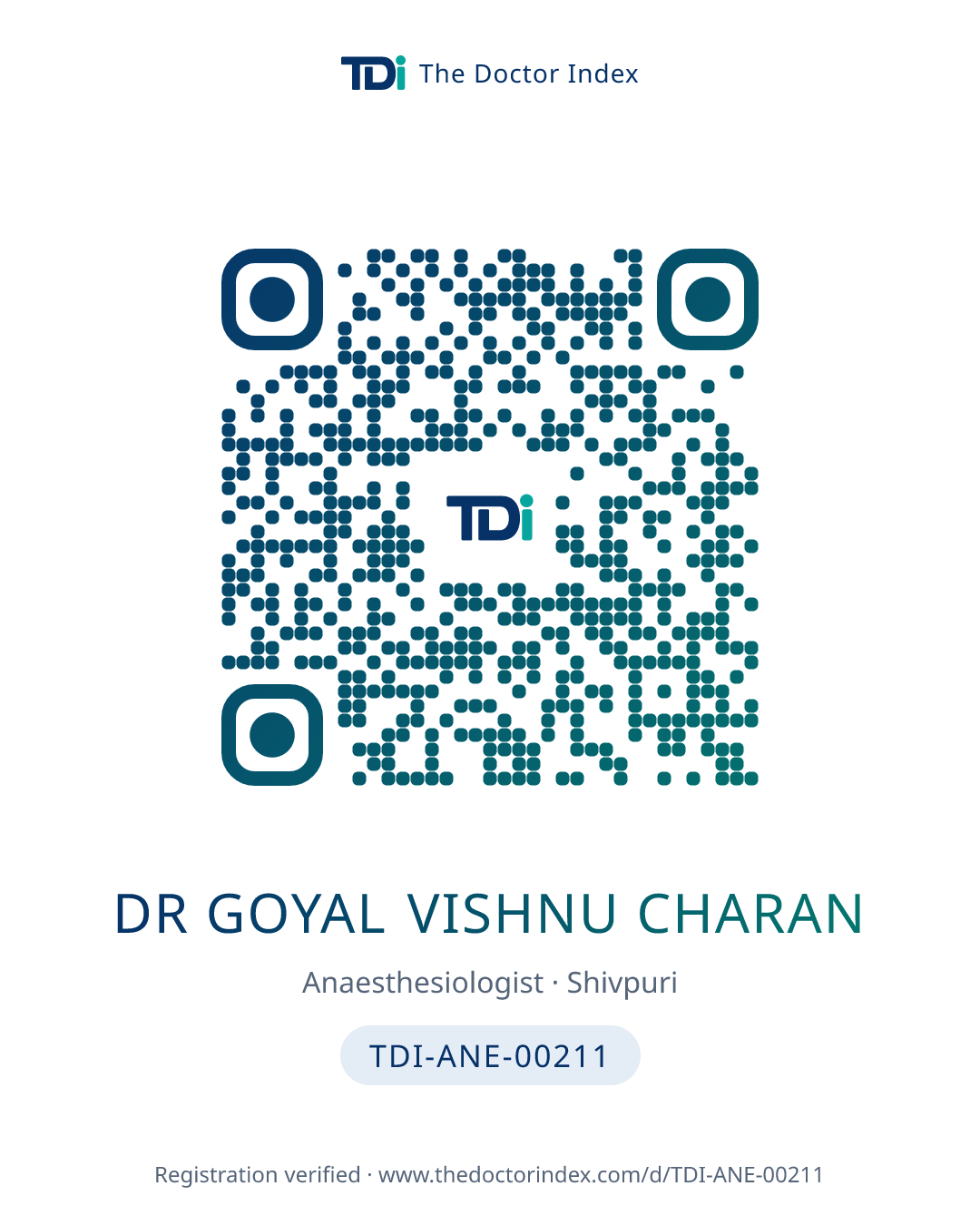 QR card for Dr Goyal Vishnu Charan, TDI-ANE-00211