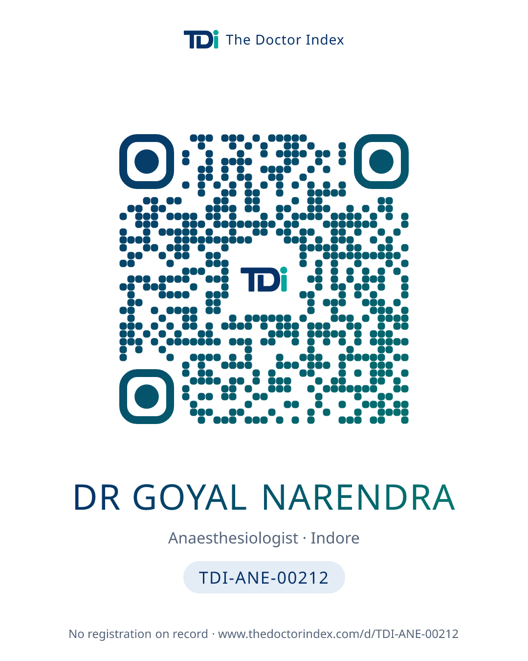 QR card for Dr Goyal Narendra, TDI-ANE-00212