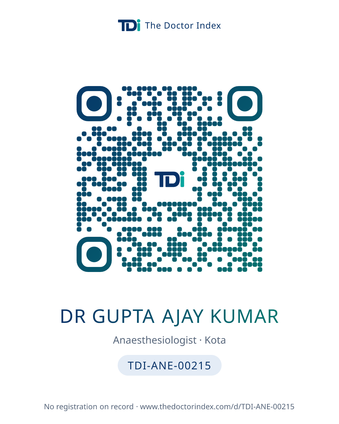 QR card for Dr Gupta Ajay Kumar, TDI-ANE-00215